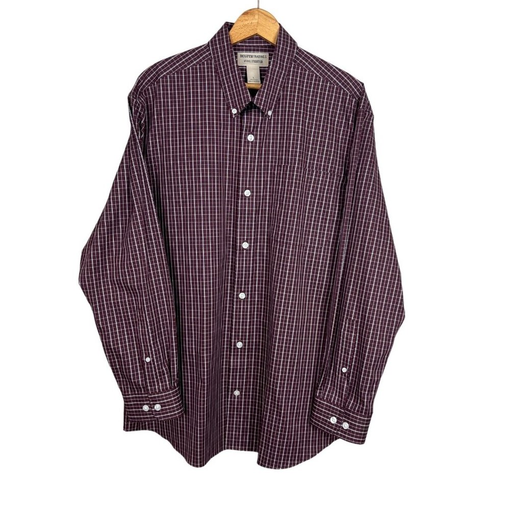 Duluth Trading Shirt Mens Large Wrinkle Fighter Check Plaid Button Down Burgundy
